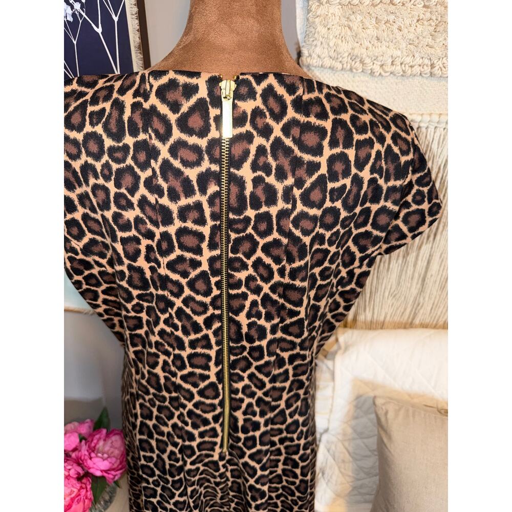Michael Kors Leopard Print Cap Sleeve Shift Dress Size 14 EUC - Picture 7 of 12